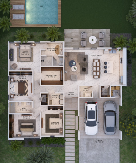 Plano Modelo Danubio - Opción 4 habitaciones